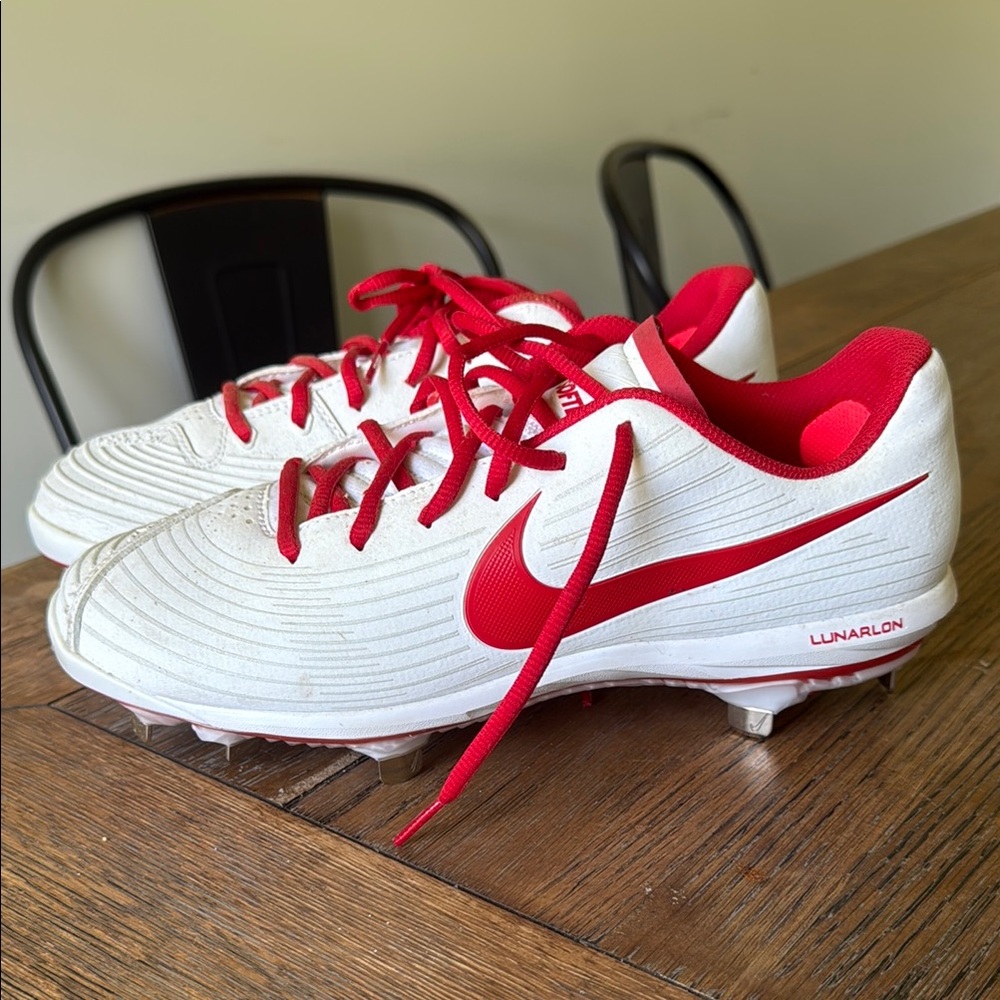 Nike Red and White Sneakers with Bold Design